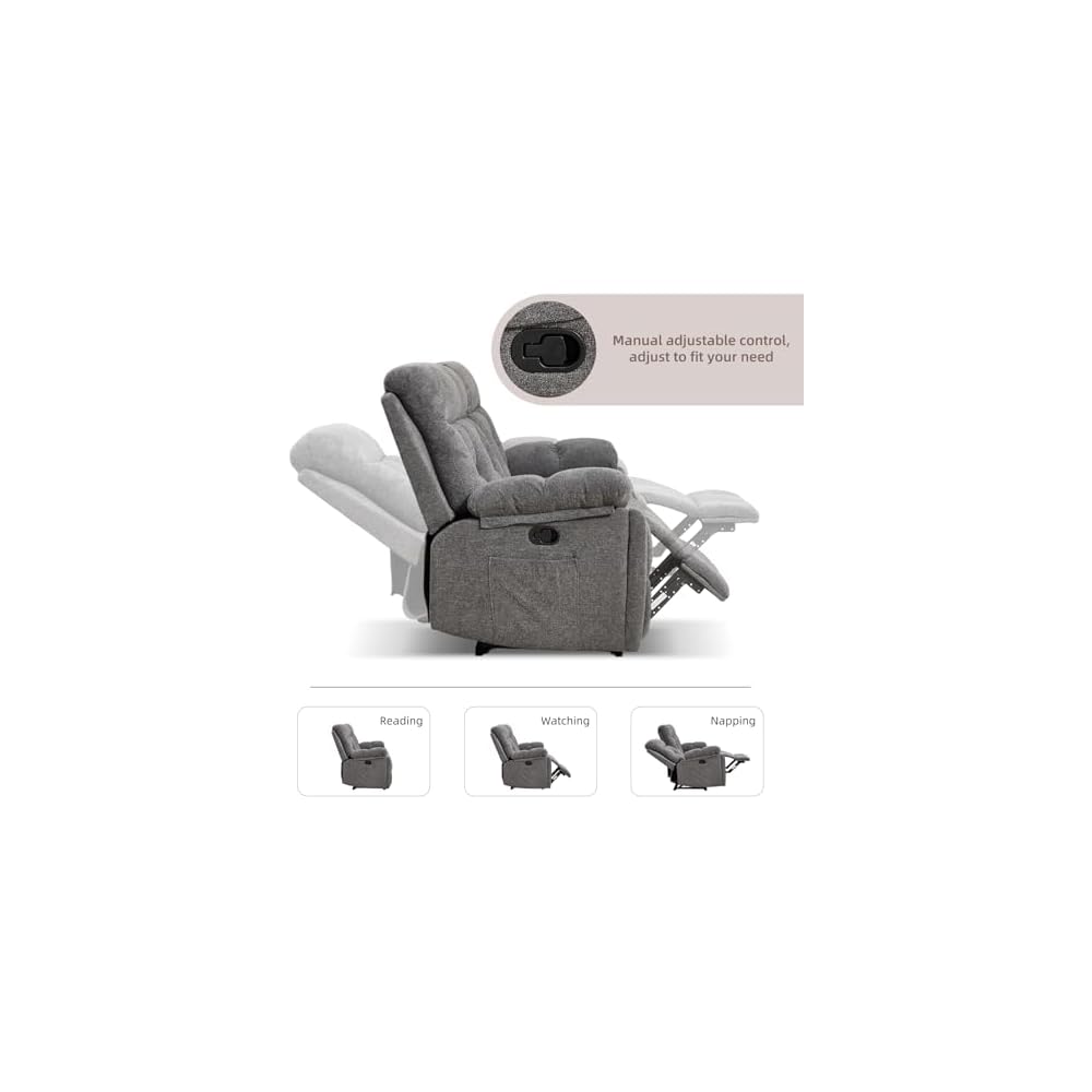 Loveseat Recliner, Manual Recliner Sofa Chair for Living Room, Reclining Sofa with Storage Console,Hidden Cup Holders, 2 Seat, Grey