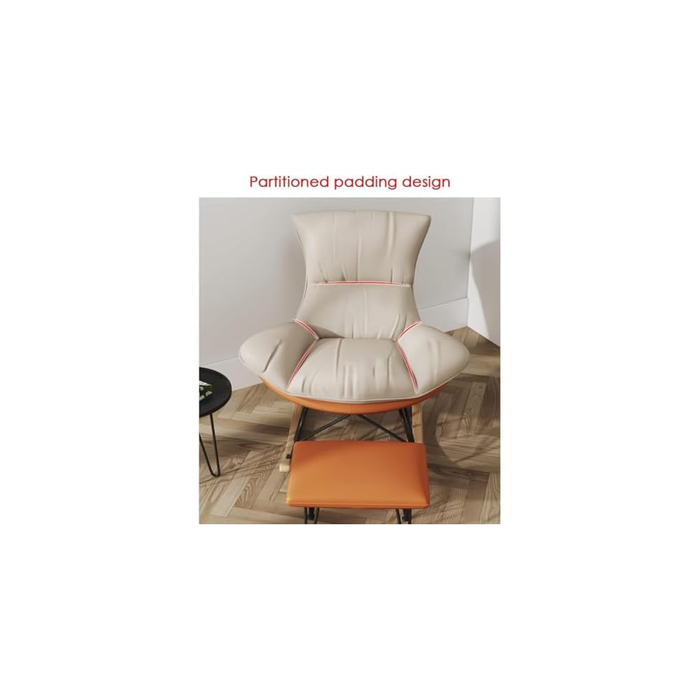 Living Room Sofa Rocking Chair Recliner,Leisure Rocking Chair, Soft Rocking Chair with Footstool,Comfy Upholstered Rocking Chair,Glider Rocker(Orange+White)