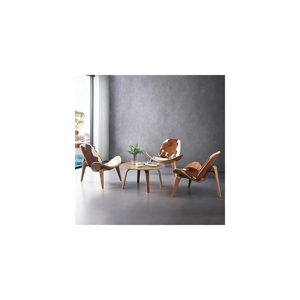 Scandinavian Furniture High-end Cowhide Shell Lounge Chair, Mid-Century Modern Plywood Design, Solid Wood Decorative Chair for Living Room, Office