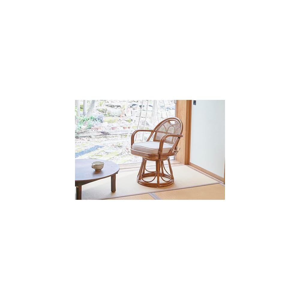 Otake Sangyo OT-407-1 Chair Swivel Rattan Rattan, Brown, 20.5 x 20.9 x 26.8 inches (52 x 53 x 68 cm), Rattan Chair High Type