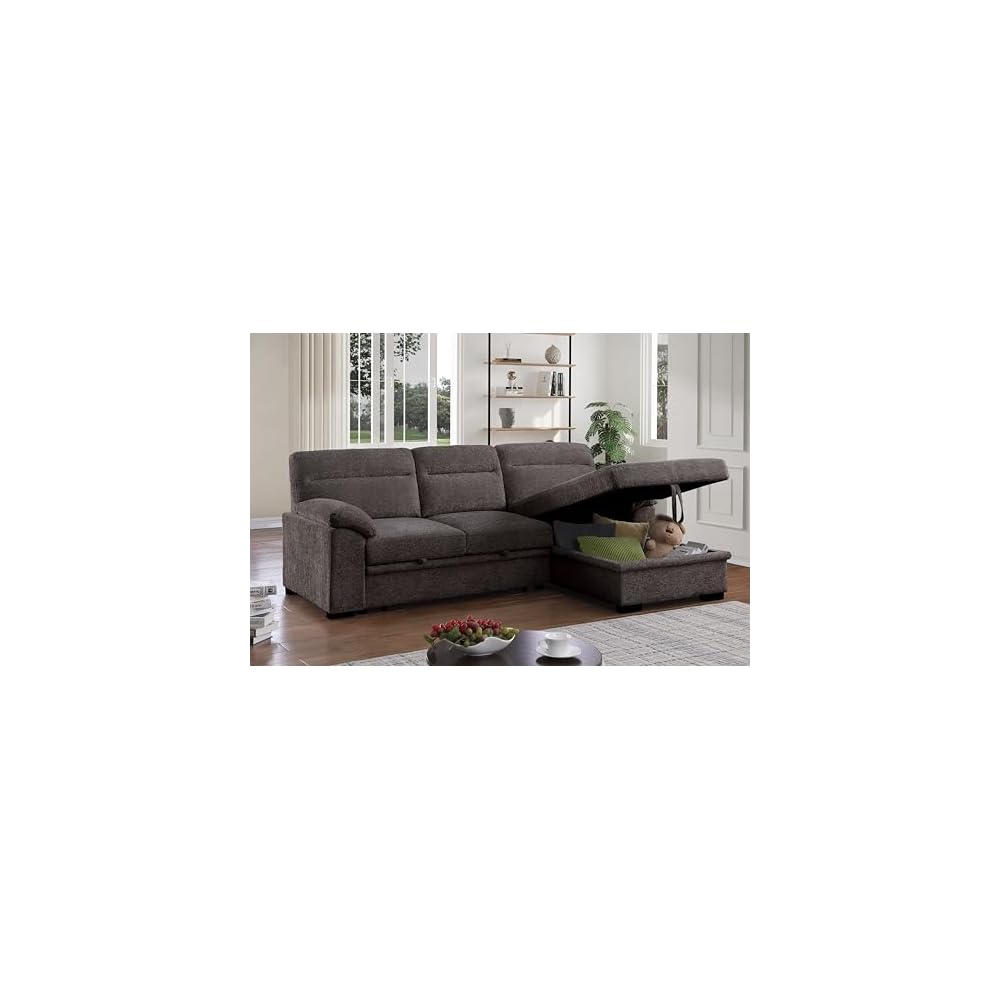 Kipling II 95" W Brown Chenille Fabric Sleeper Sectional Sofa