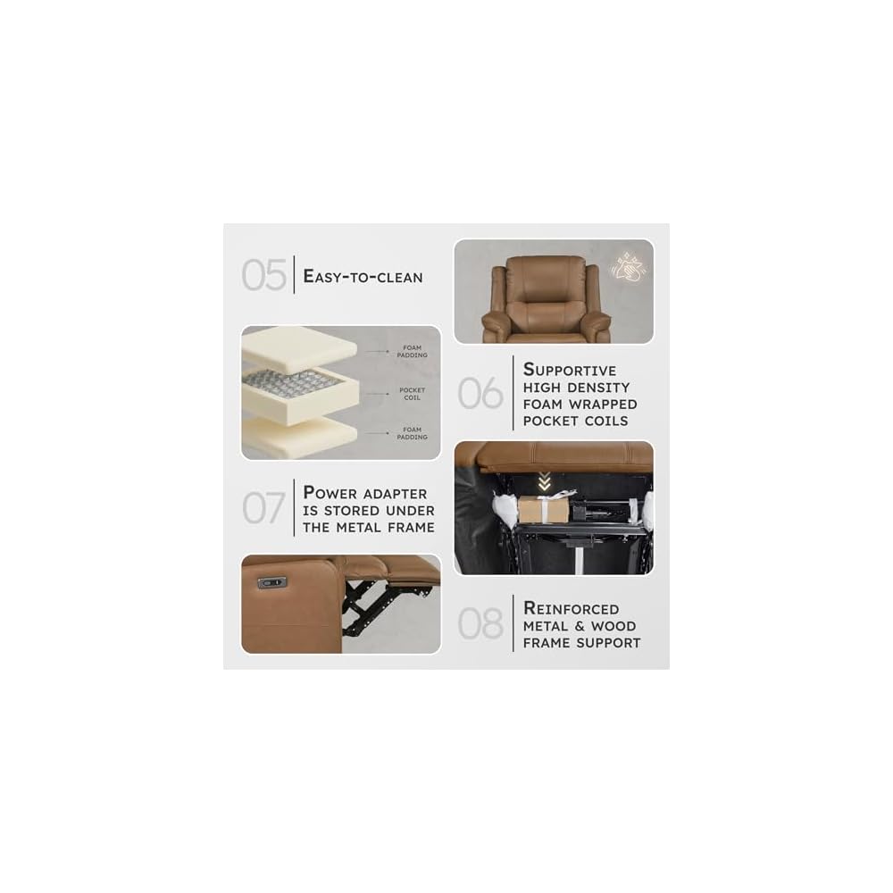 Top Grain Leather Match Power Reclining Chair, Brown