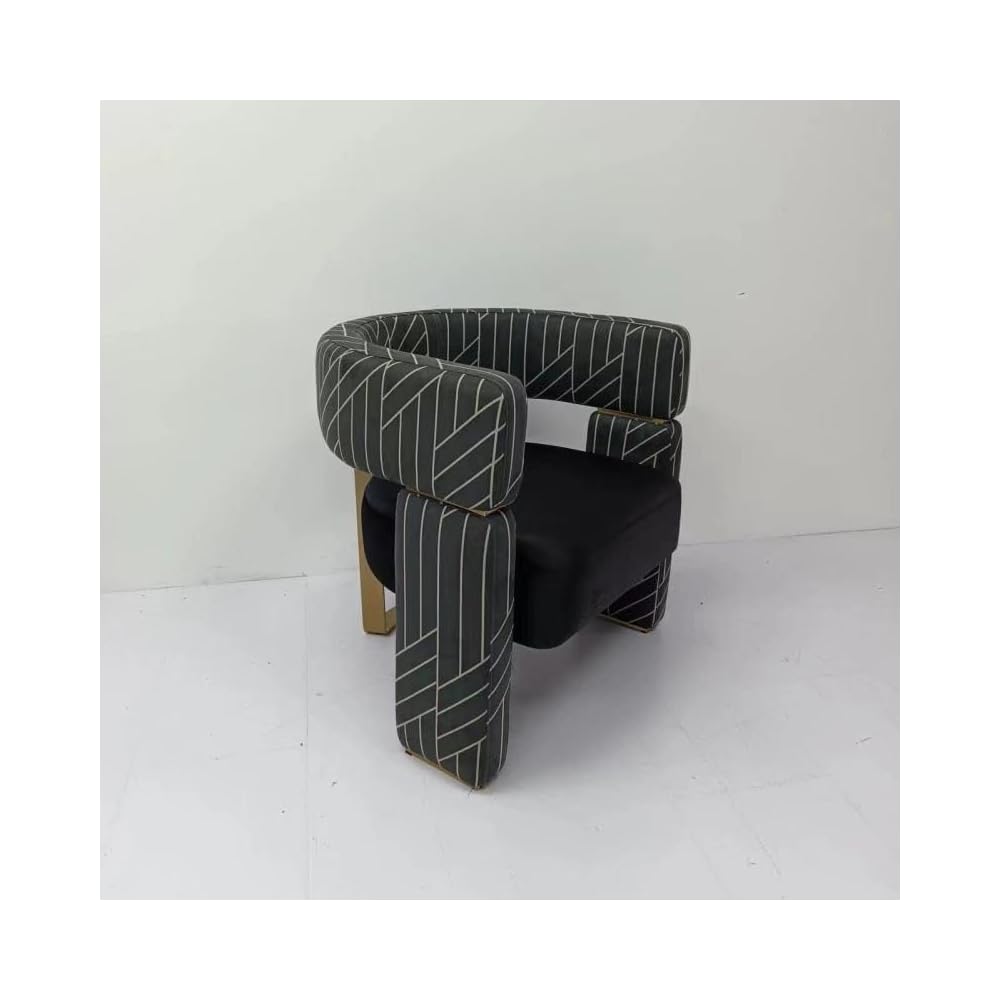 Black Microfiber Leather Accent Chair with Gold Metal Legs, Geometric Design