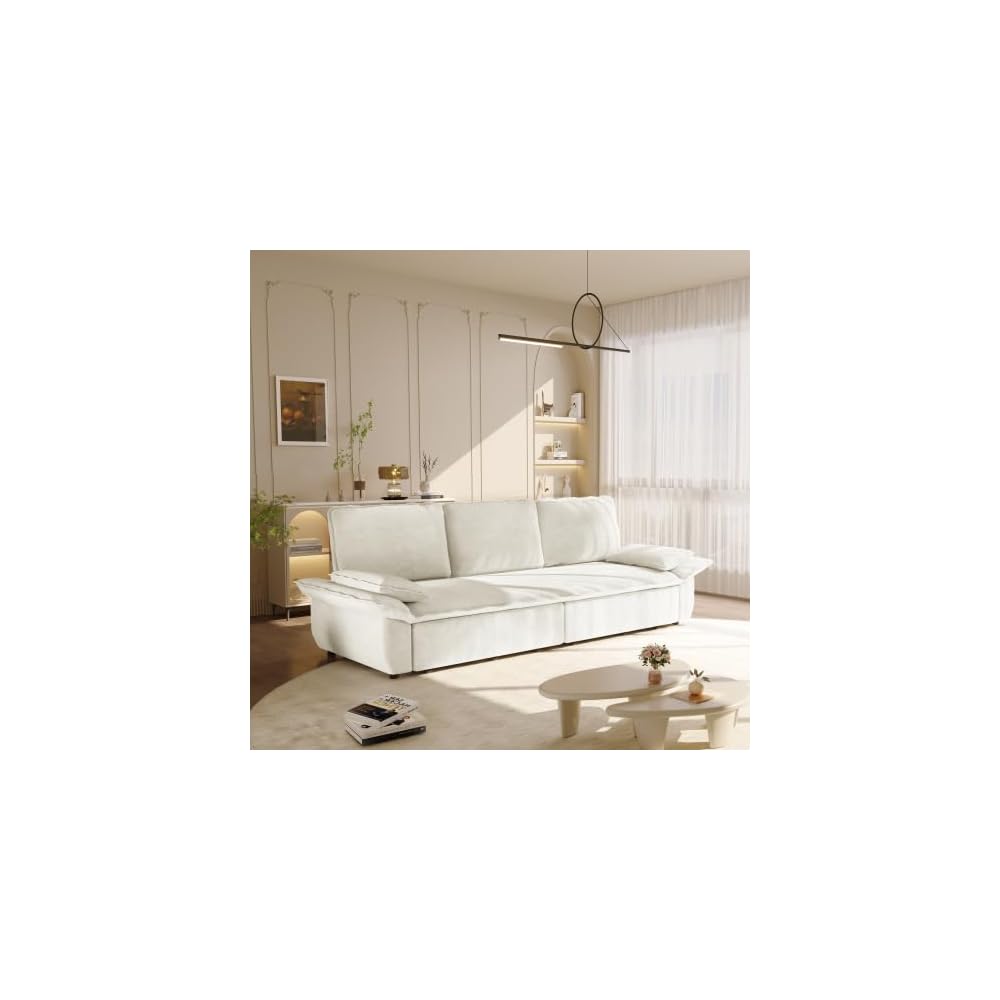 94.5" 3-in-1 King Size Sleeper Sofa, Corduroy Upholstered Deep Seat, Pull-Out Fold-Out Bed for Living Room Apartment, White