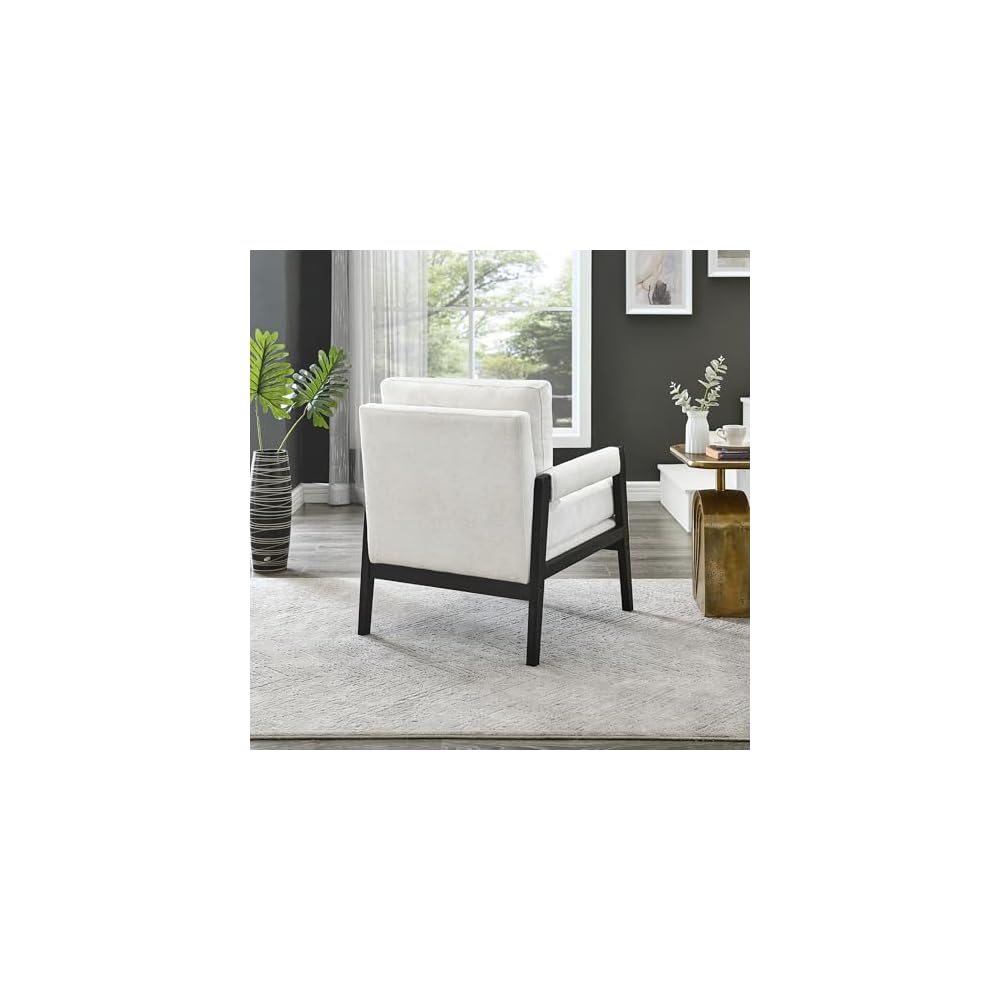 Kelly Mid-Century Modern Chenille Upholstered Accent Armchair, White