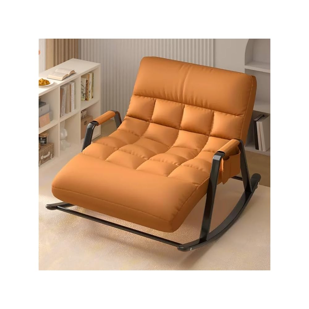 Upholstered Rocking Chair, Double Rocker Chair with Side Pocket, Modern Relaxing Chair with Backrest, Armchair with Foot Lever, Bearing Capacity 250KG, for Bedroom, Living Room (Color : Or