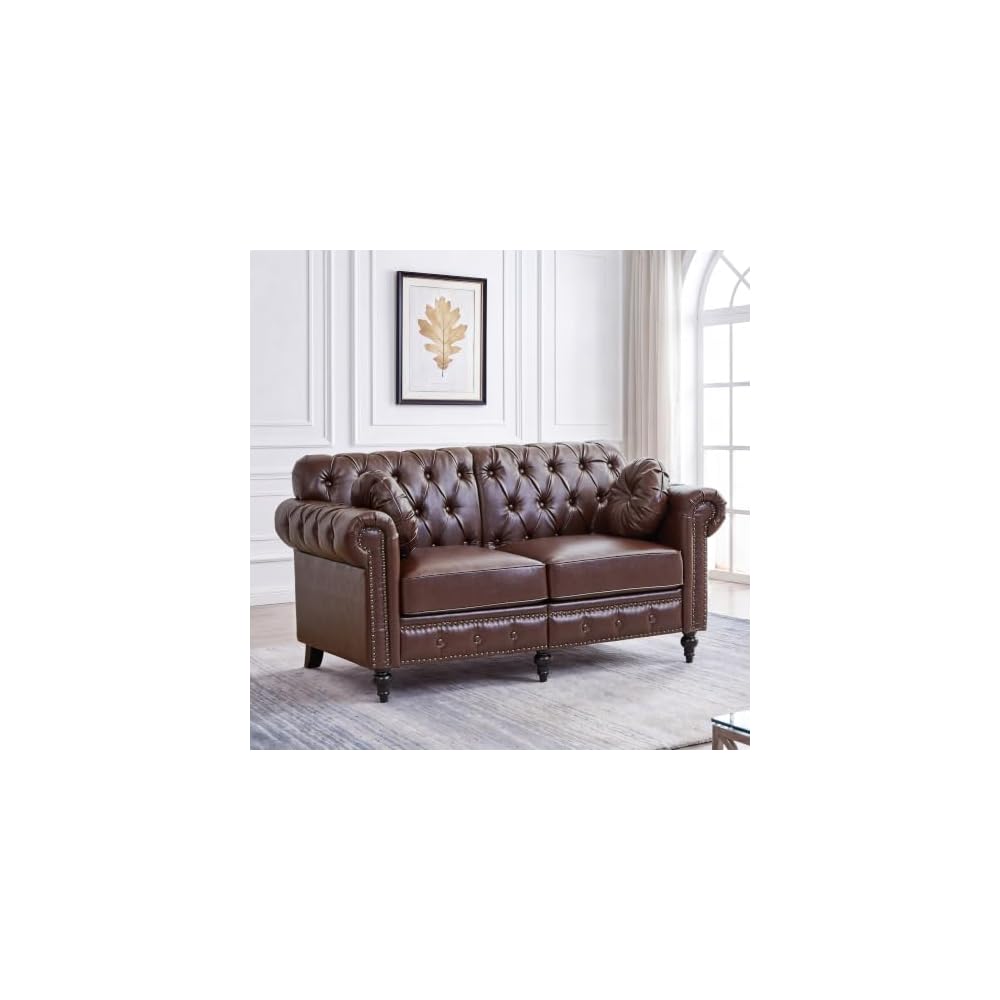 Faux Leather Chesterfield Loveseat, Mid Century Modern Classic Sofa
