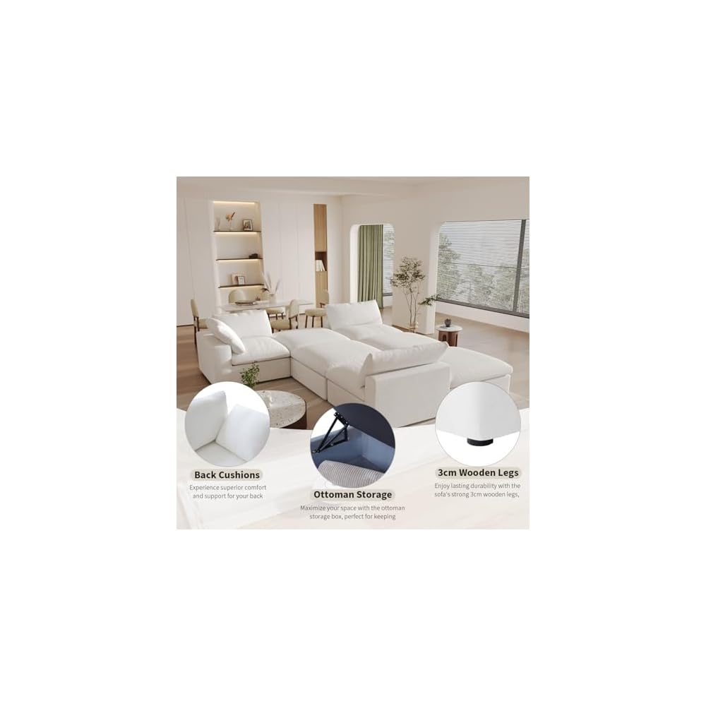 Cloud Modular Sectional Sofa,Large Down Filled Comfort V Shaped Sofa Couch for Living Room,Minimalist Wide Deep Seat Convertible Couches for Office Apartment,4 Seater and 1 Corner,White