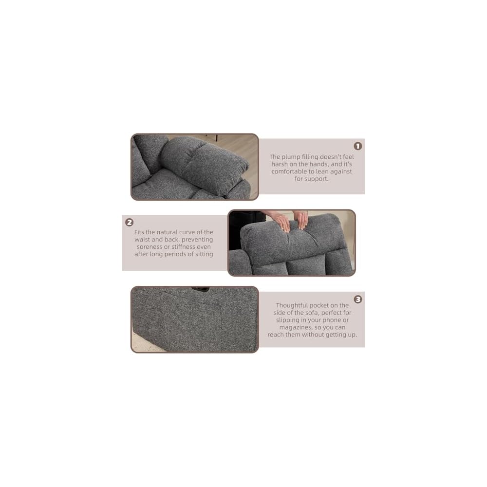 Loveseat Recliner, Manual Recliner Sofa Chair for Living Room, Reclining Sofa with Storage Console,Hidden Cup Holders, 2 Seat, Grey