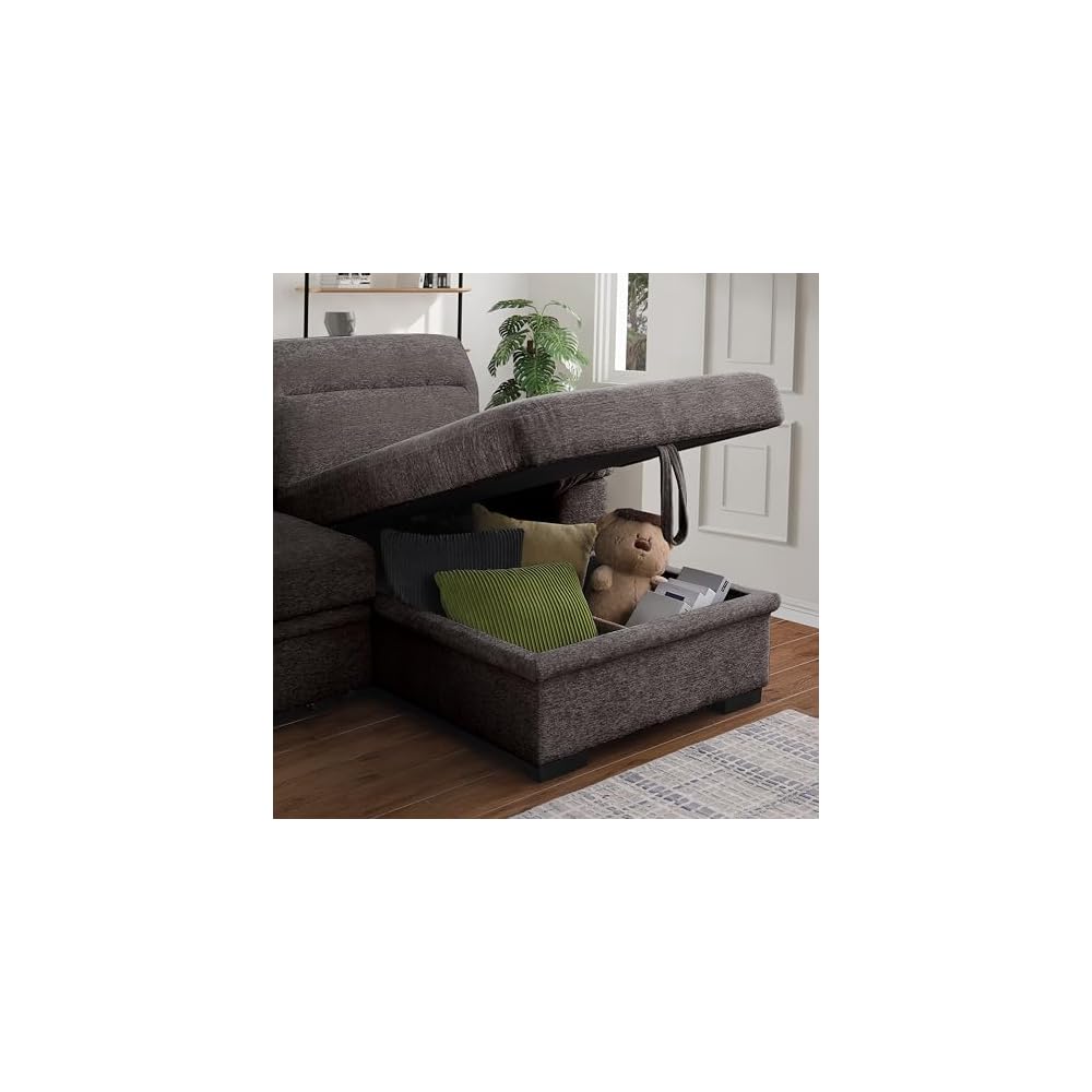 Kipling II 95" W Brown Chenille Fabric Sleeper Sectional Sofa