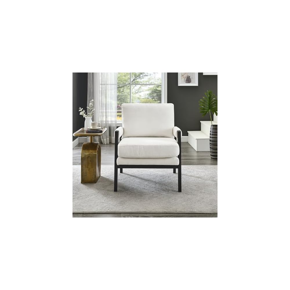Kelly Mid-Century Modern Chenille Upholstered Accent Armchair, White