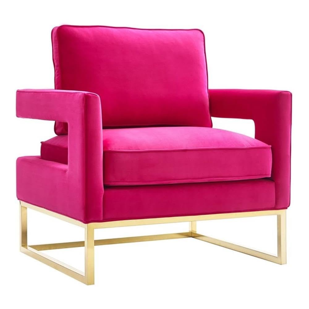 The Avery Collection Modern Style Living Room Den Velvet Upholstered Armchair with Gold Legs, Pink
