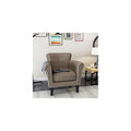 Brice Vintage Scroll Arm Studded Fabric Club Chair, Navy Blue / Dark Brown 31D x 29.5W x 31.5H in