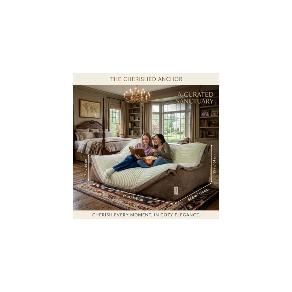 53" Oversized Cloud Lounge Sofa for Adults, Soft Floor Couch with Chaise, Cozy Deep Seat Modular Sofa for Living Room, Bedroom & Movie Room, Fluffy Faux Fur Bean Bag Couch, Cream Ivory