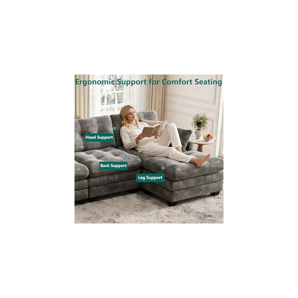 116.5" Modular Sectional Cloud Couch, U Shaped Tufted Sofa for Living Room