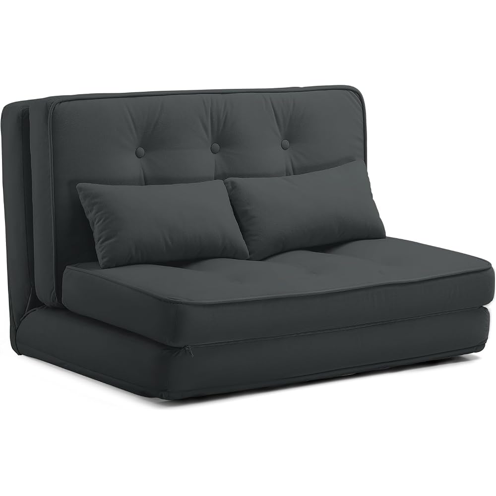 Folding Sofa Bed, Convertible Floor Sofa with Pillows, Fabric Floor Couch & Memory Foam Foldable Mattress with Washable Cover for Living Room, Guest Room, Dorm (Black)