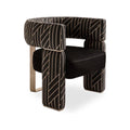 Black Microfiber Leather Accent Chair with Gold Metal Legs, Geometric Design