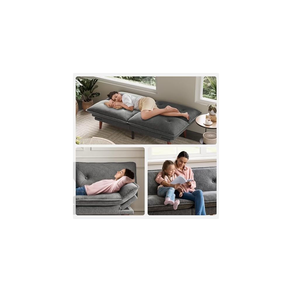 Futon Sofa Bed, 70" Chenille Futon Couch with Adjustable Backrest Armrest, 3 in 1 Convertible Comfy Loveseat Sleeper Sofa Bed for Small Spaces Dorm Room Apartment Home Office(Dark Grey)