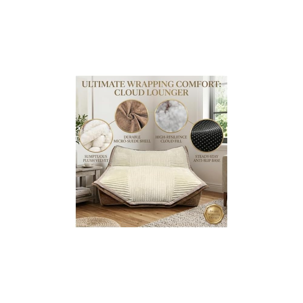 53" Oversized Cloud Lounge Sofa for Adults, Soft Floor Couch with Chaise, Cozy Deep Seat Modular Sofa for Living Room, Bedroom & Movie Room, Fluffy Faux Fur Bean Bag Couch, Cream Ivory