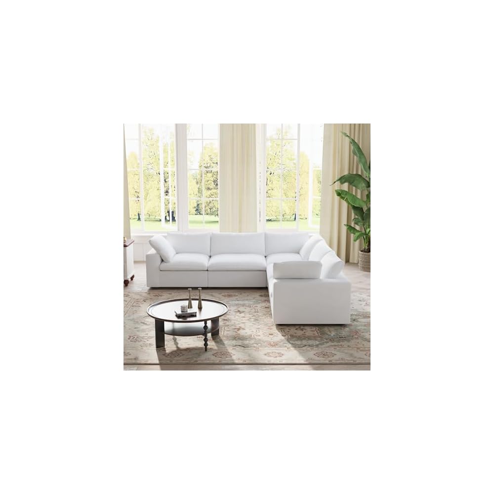 Cloud Modular Sectional Sofa,Large Down Filled Comfort V Shaped Sofa Couch for Living Room,Minimalist Wide Deep Seat Convertible Couches for Office Apartment,4 Seater and 1 Corner,White