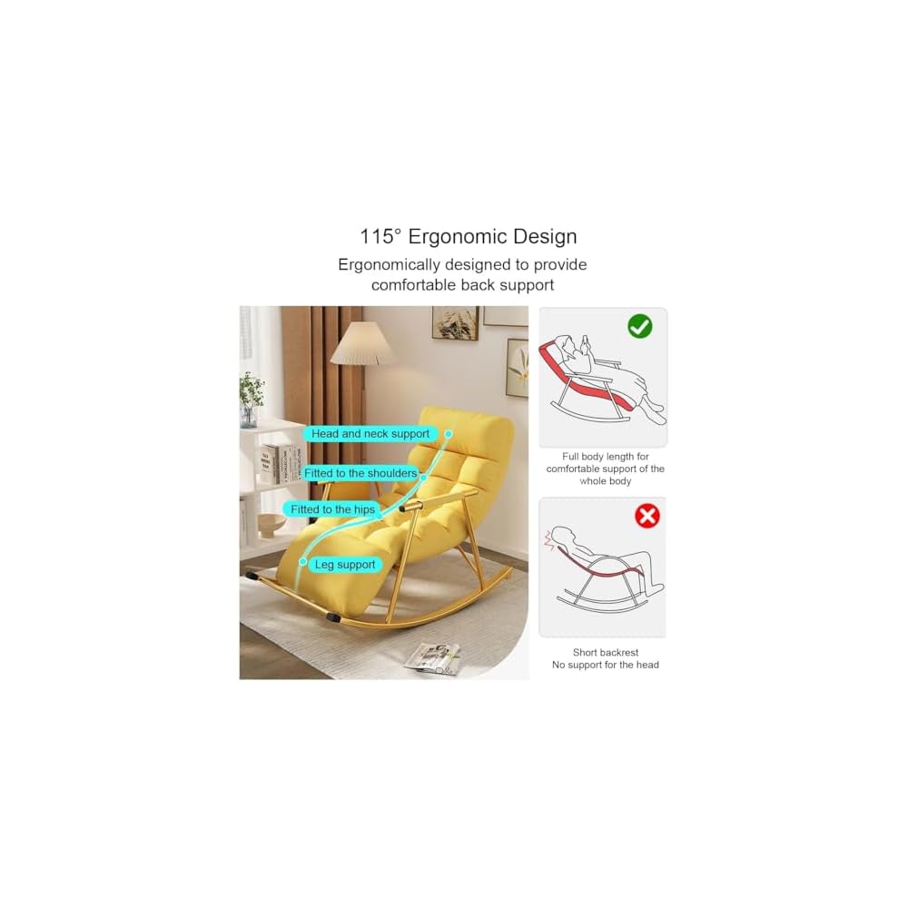 LSLYTQ Indoor Rocking Chair Adult Armchair Accent Chair Living Room Chairs Armchair Back Adjustable, Thick Padded and Metal Frame Leisure Sofa Rocking Chair