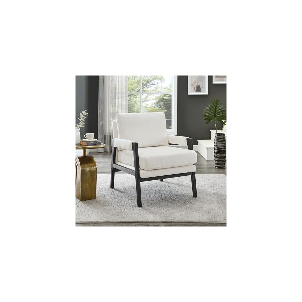 Kelly Mid-Century Modern Chenille Upholstered Accent Armchair, White