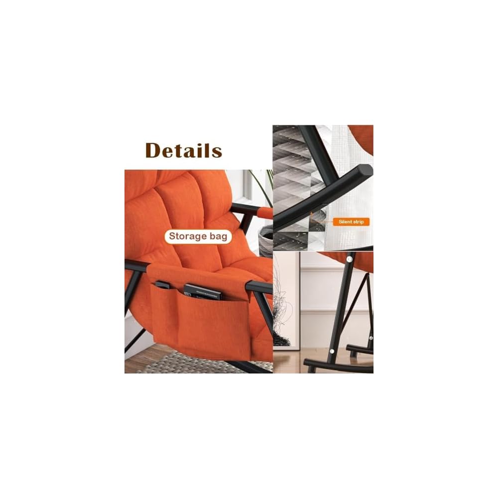 Modern Gray Rocking Chair, Reclining Armchair for Living Room & Bedroom, Soft Sleeper Lounge Chair, Comfortable Reading Chair, Stylish Furniture for Home Decor