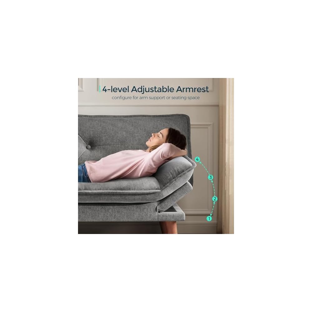 Futon Sofa Bed, 70" Chenille Futon Couch with Adjustable Backrest Armrest, 3 in 1 Convertible Comfy Loveseat Sleeper Sofa Bed for Small Spaces Dorm Room Apartment Home Office(Dark Grey)