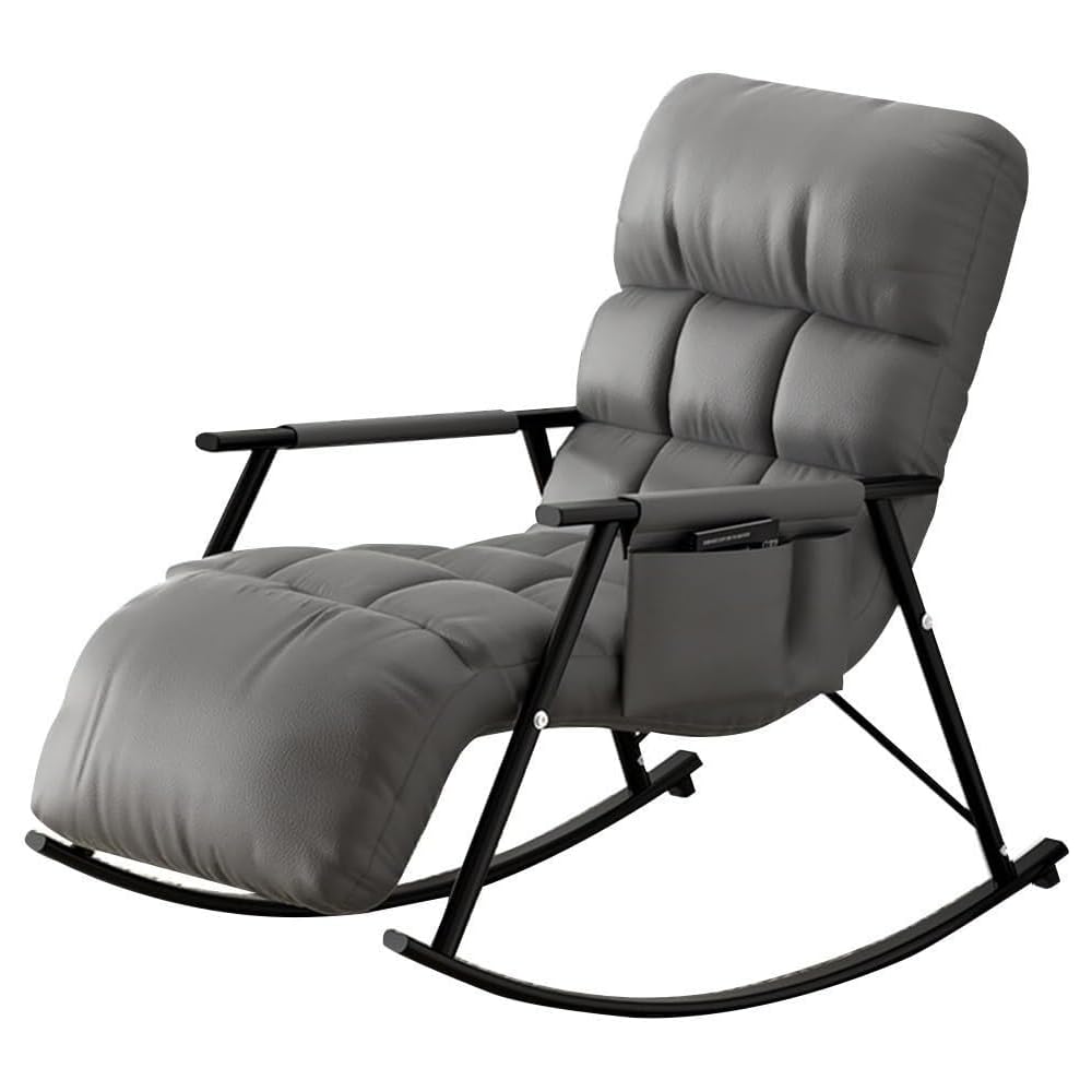 Modern Gray Rocking Chair, Reclining Armchair for Living Room & Bedroom, Soft Sleeper Lounge Chair, Comfortable Reading Chair, Stylish Furniture for Home Decor