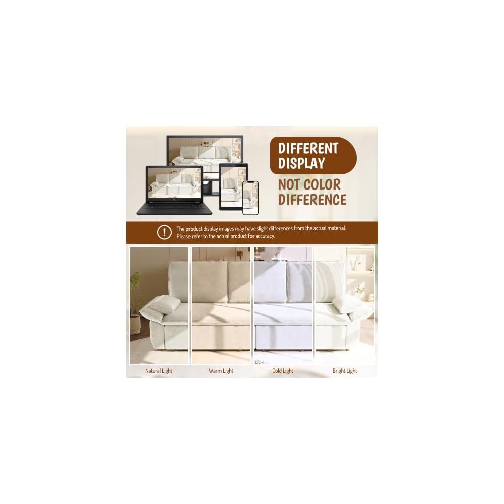 94.5" 3-in-1 King Size Sleeper Sofa, Corduroy Upholstered Deep Seat, Pull-Out Fold-Out Bed for Living Room Apartment, White