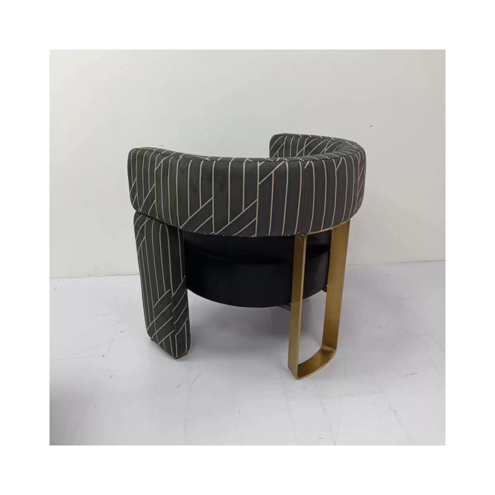 Black Microfiber Leather Accent Chair with Gold Metal Legs, Geometric Design
