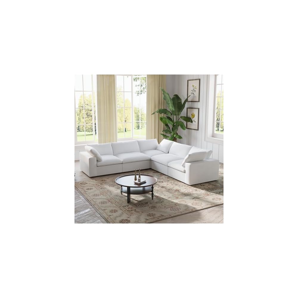 Cloud Modular Sectional Sofa,Large Down Filled Comfort V Shaped Sofa Couch for Living Room,Minimalist Wide Deep Seat Convertible Couches for Office Apartment,4 Seater and 1 Corner,White