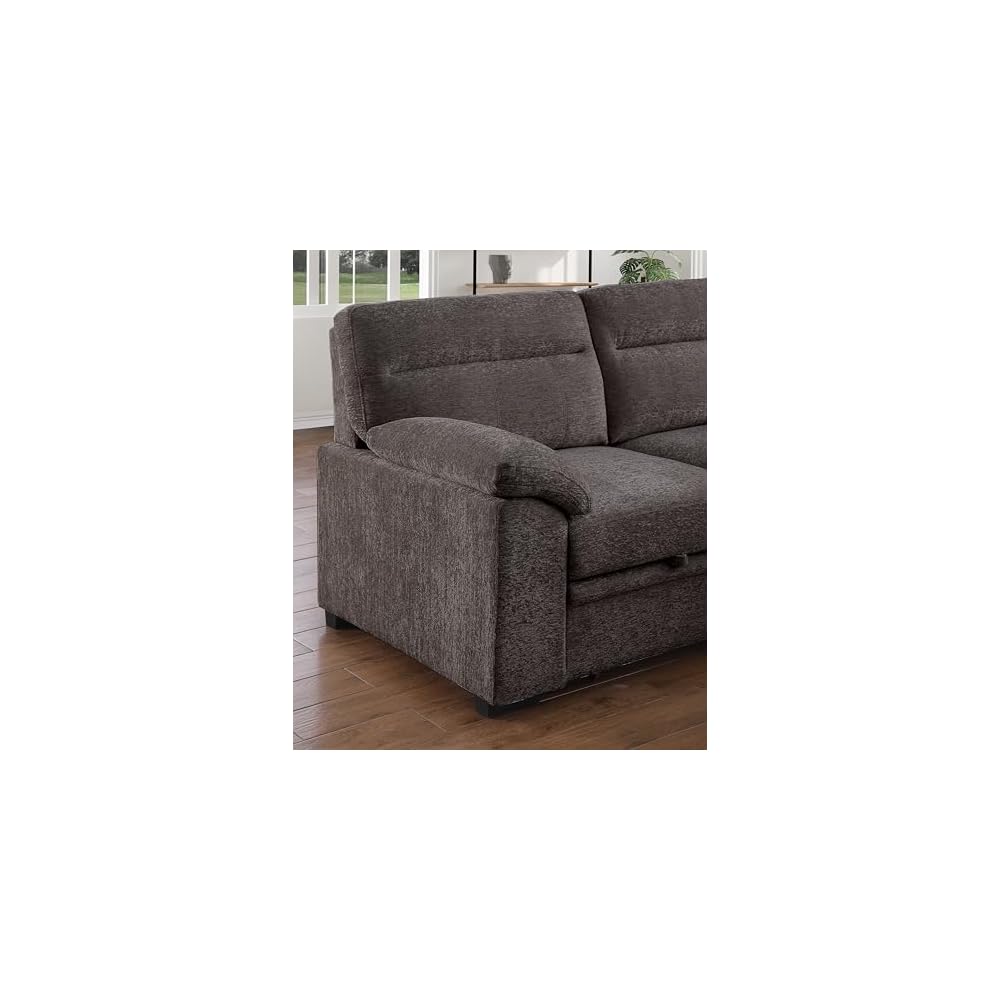 Kipling II 95" W Brown Chenille Fabric Sleeper Sectional Sofa