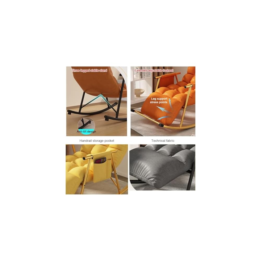 LSLYTQ Indoor Rocking Chair Adult Armchair Accent Chair Living Room Chairs Armchair Back Adjustable, Thick Padded and Metal Frame Leisure Sofa Rocking Chair