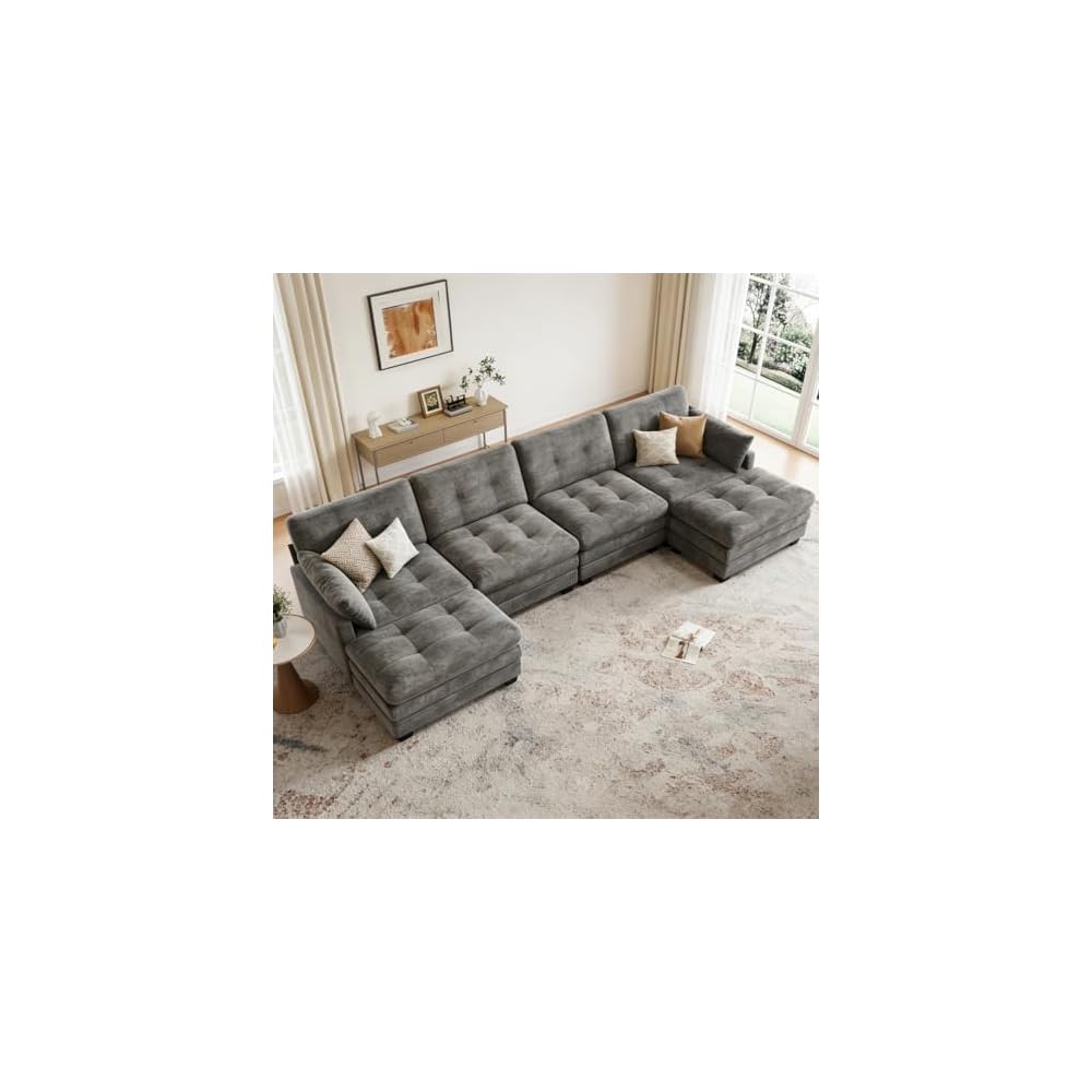 116.5" Modular Sectional Cloud Couch, U Shaped Tufted Sofa for Living Room