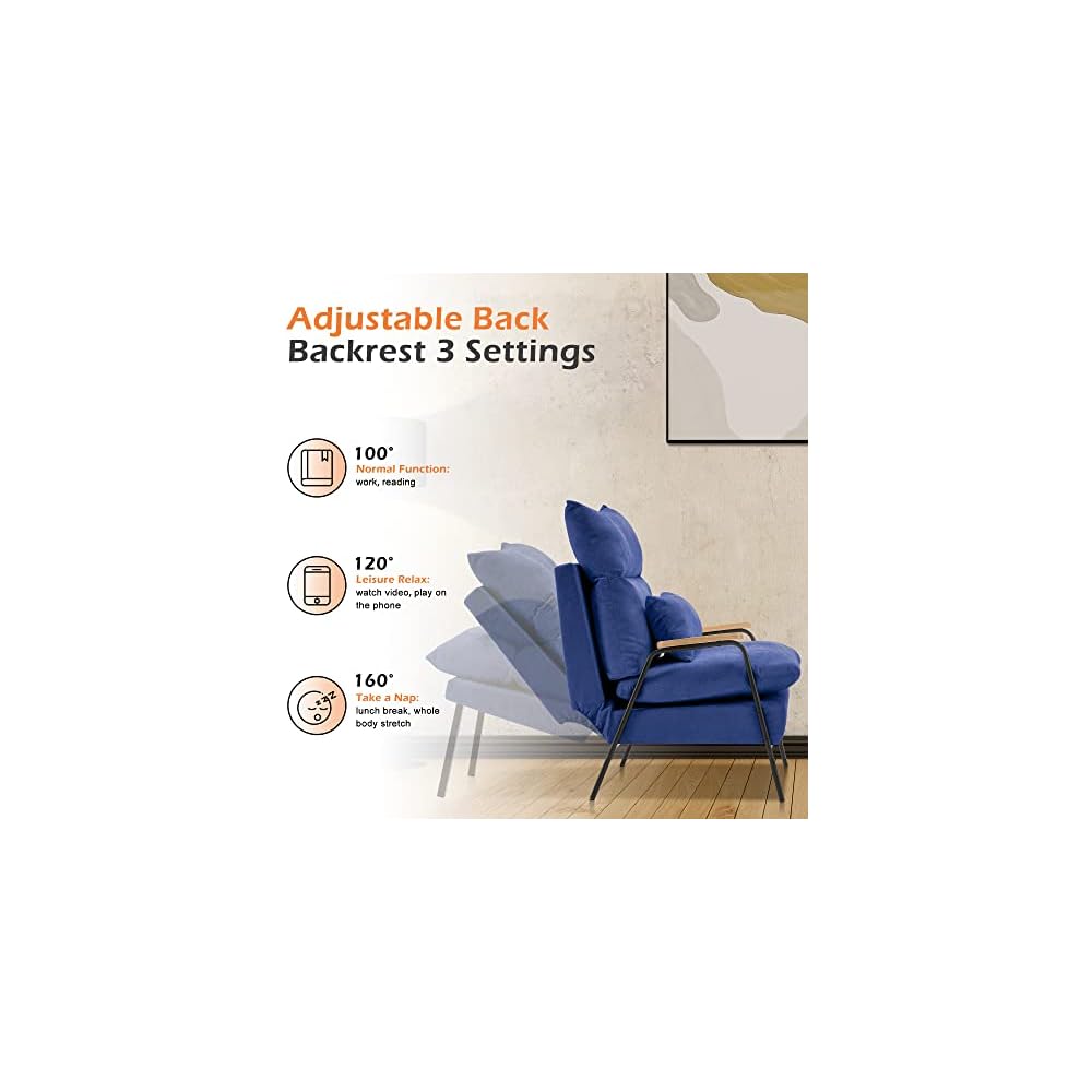 Accent Recliner Chair with Ottoman, Modern Fabric Armchair, Upholstered Sofa Bed for Living Room Bedroom, Small Space 4055 (Black Frame, Blue)