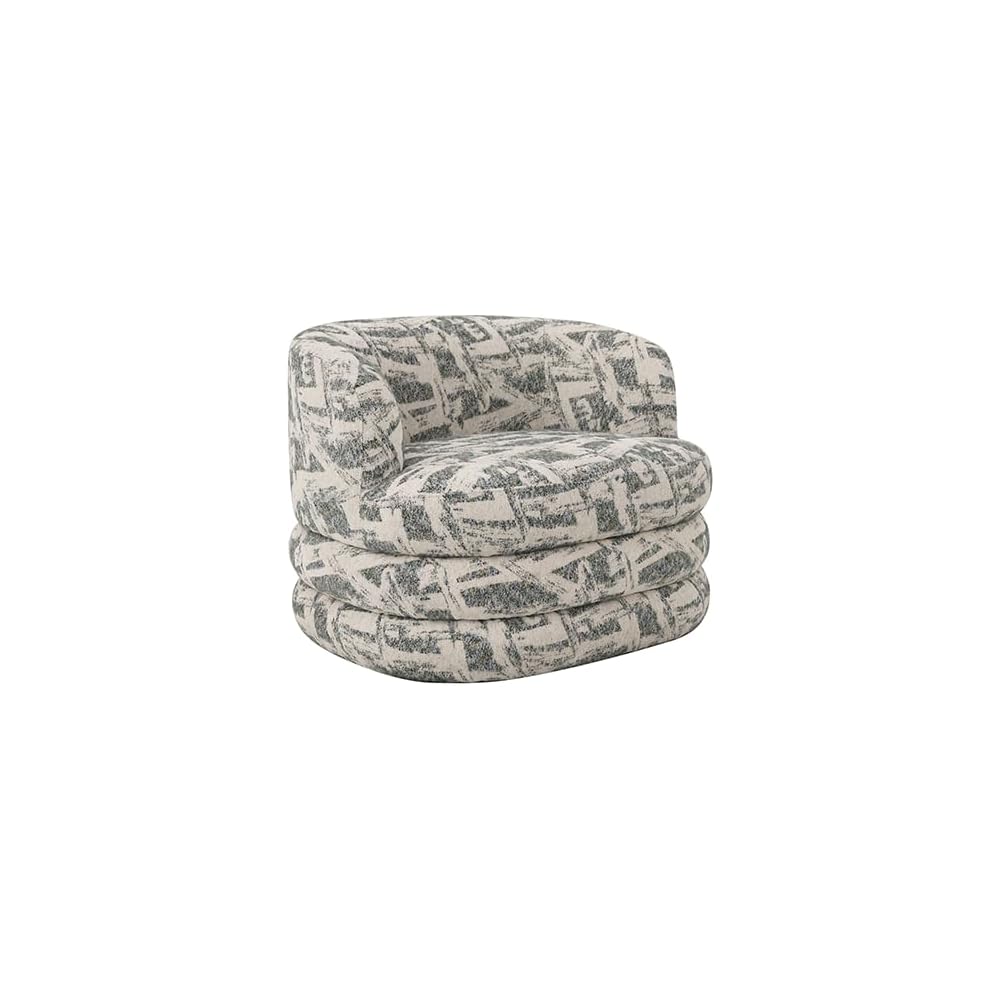 Printed Boucle Stacked Base Barrel Accent Chair Swivel Lounge Chair