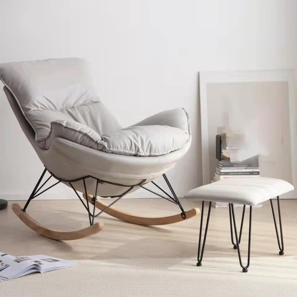 Leisure Sofa Rocking Chair ​and Footstool, Modern Armless Chair Recliner Chair,Sofa Chair for Bedroom,Balcony, Comfortable ​ Chair with Seat Cushion (Color : /Gray, Size : with