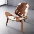 Scandinavian Furniture High-end Cowhide Shell Lounge Chair, Mid-Century Modern Plywood Design, Solid Wood Decorative Chair for Living Room, Office