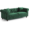 82 Inch Chesterfield Sofa, 23 Inch Deep Seat Velvet Couch for Living Room, Button Tufted Couch with Rolled Arms, 2 Throw Pillows, Comfy Vintage Loveseat Sofa for Apartment, Green