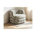 Printed Boucle Stacked Base Barrel Accent Chair Swivel Lounge Chair