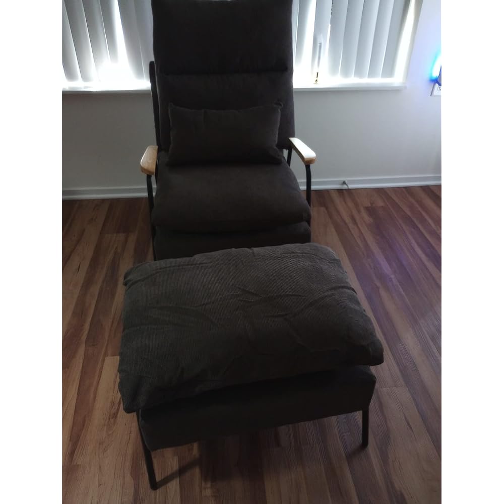 Accent Recliner Chair with Ottoman, Modern Fabric Armchair, Upholstered Sofa Bed for Living Room Bedroom, Small Space 4055 (Black Frame, Blue)