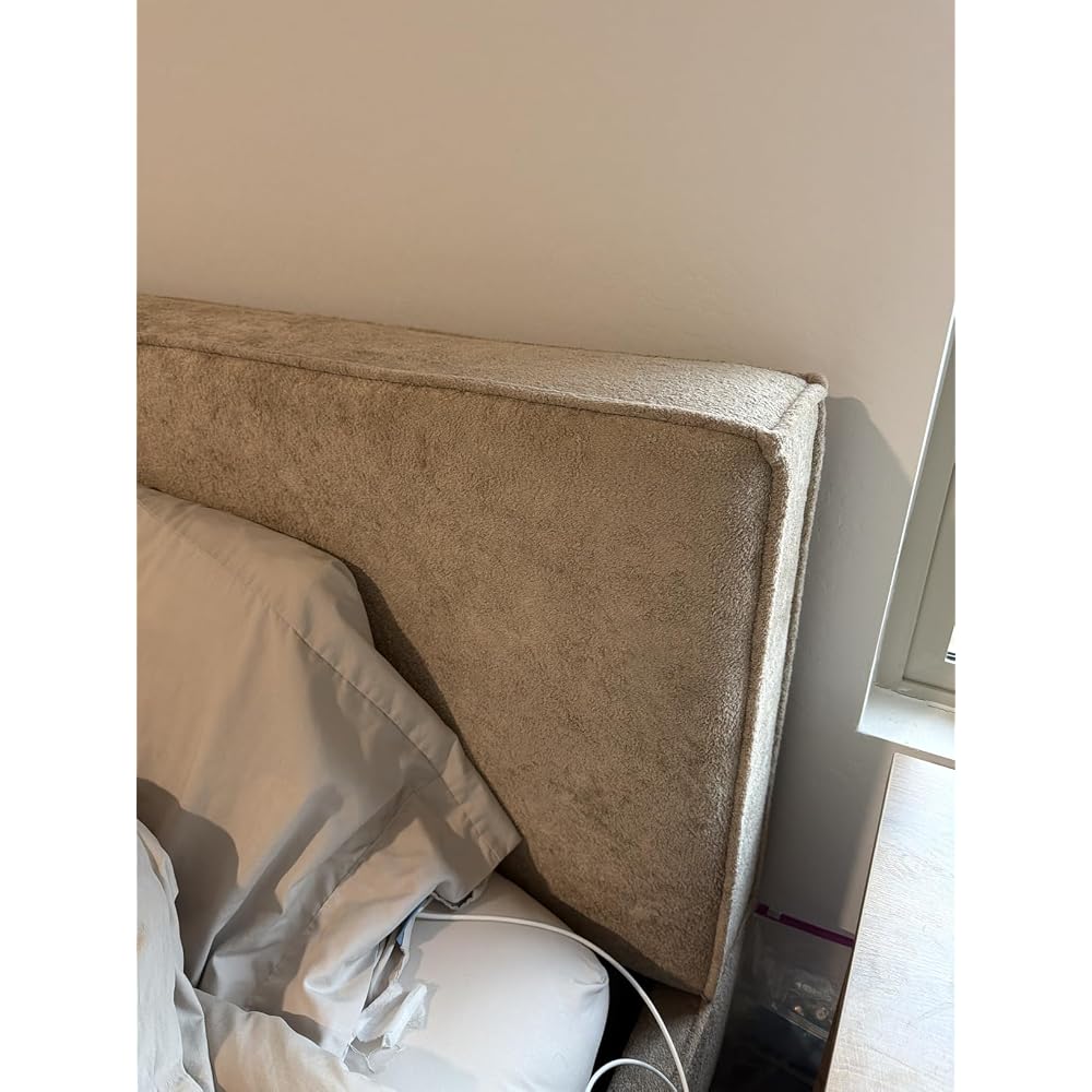 Luxury King Size Upholstered Platform Bed Frame with 7" Thick Padded Headboard, Plush Velvet-Like Fabric, 45 Wooden Slats Support, Wood-Look Legs, No Box Spring Needed, Beige