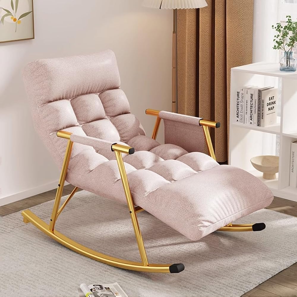LSLYTQ Indoor Rocking Chair Adult Armchair Accent Chair Living Room Chairs Armchair Back Adjustable, Thick Padded and Metal Frame Leisure Sofa Rocking Chair