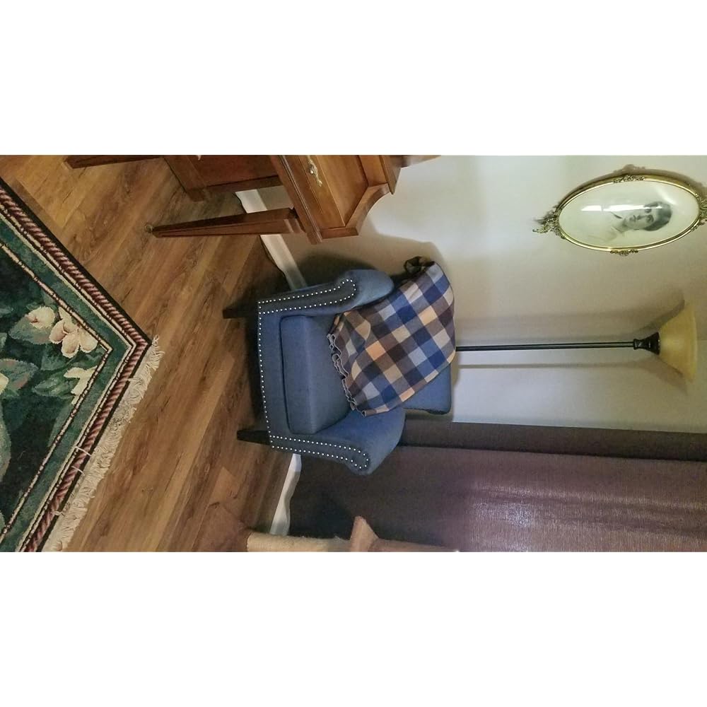 Brice Vintage Scroll Arm Studded Fabric Club Chair, Navy Blue / Dark Brown 31D x 29.5W x 31.5H in