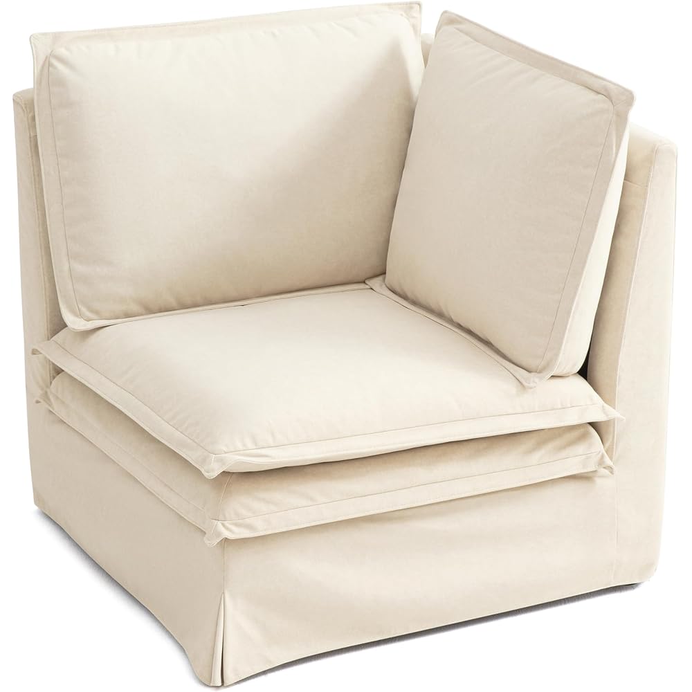Corner Seat Module for Modular Sectional Sofa, Washable Couch, Beige