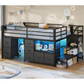 Kids Low Loft Bed Twin Size with Stairs, 7 Drawers, Bookcase,Black