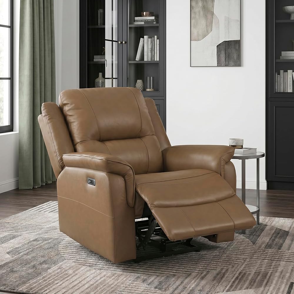 Top Grain Leather Match Power Reclining Chair, Brown