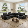 Power Recliner Sectional Sofa, L-Shaped Living Room Furniture Set, Reclining Sectional Couch with Storage Console/Cup Holder for Living Room/House/Apt (Black, 5 Seater)