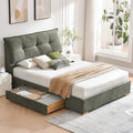 Full Size Upholstered Bed Frame with 2 Drawers Storage, Platform Bed with Soft & Cushioned Headboard, Sturdy Wood Slats, Underbed Storage, No Box Spring Needed, Sage Green
